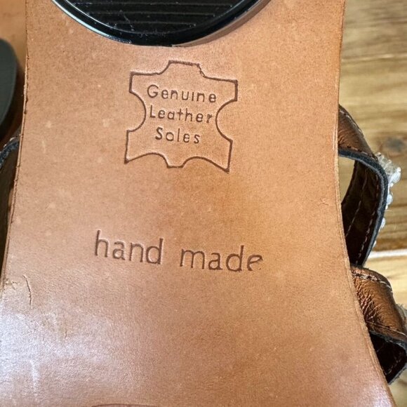 Athena Alexander Metallic Brown Rhinestone Embellished Low Heeled Thing Sandal - Picture 12 of 13